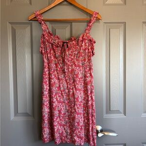 Angie Red Floral Dress with Tie Front